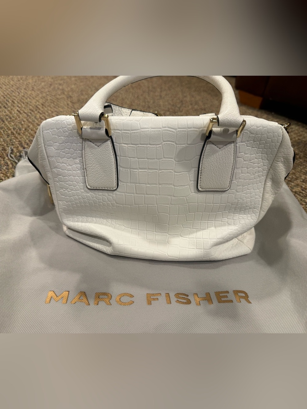 Marc Fisher Kyra Croc Embossed Leather Satchel Women’s White Shoulder Bag Purse